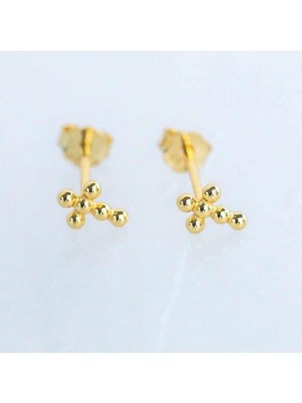 Gold Cross Studs Dot Cross Earrings Tiny Beaded Cross Earrings Religious Jewelry